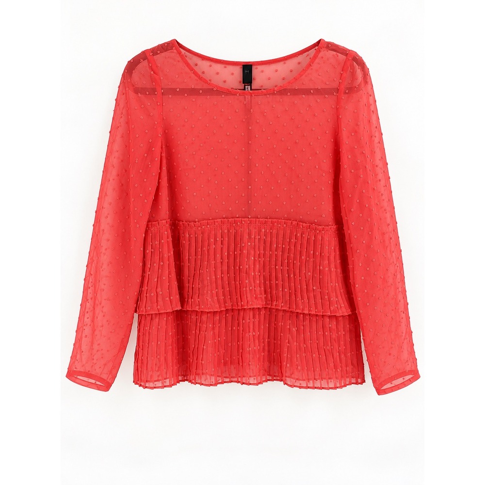 Plenty by Tracy Reese Blouse Women S Orange Clip Dot Pleated Sheer Romantic NWT
